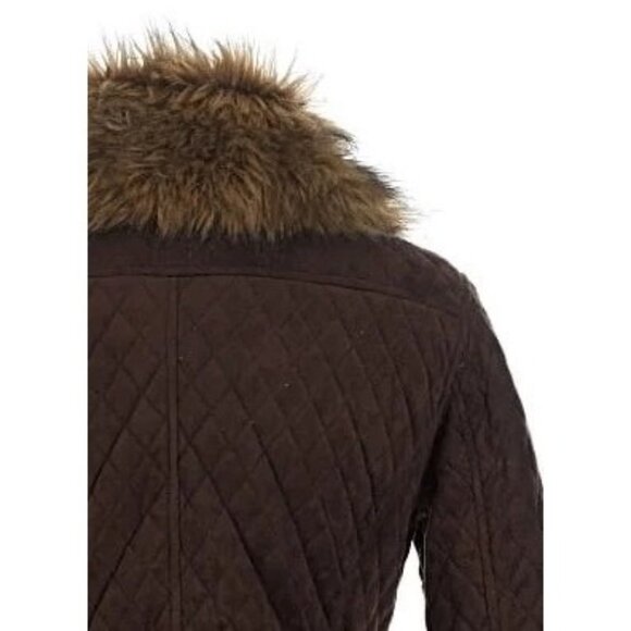 Vtg Goode Rider Quilted Brown Faux Fur Trim Jacket | Old Money Academia Grunge S - Picture 9 of 14